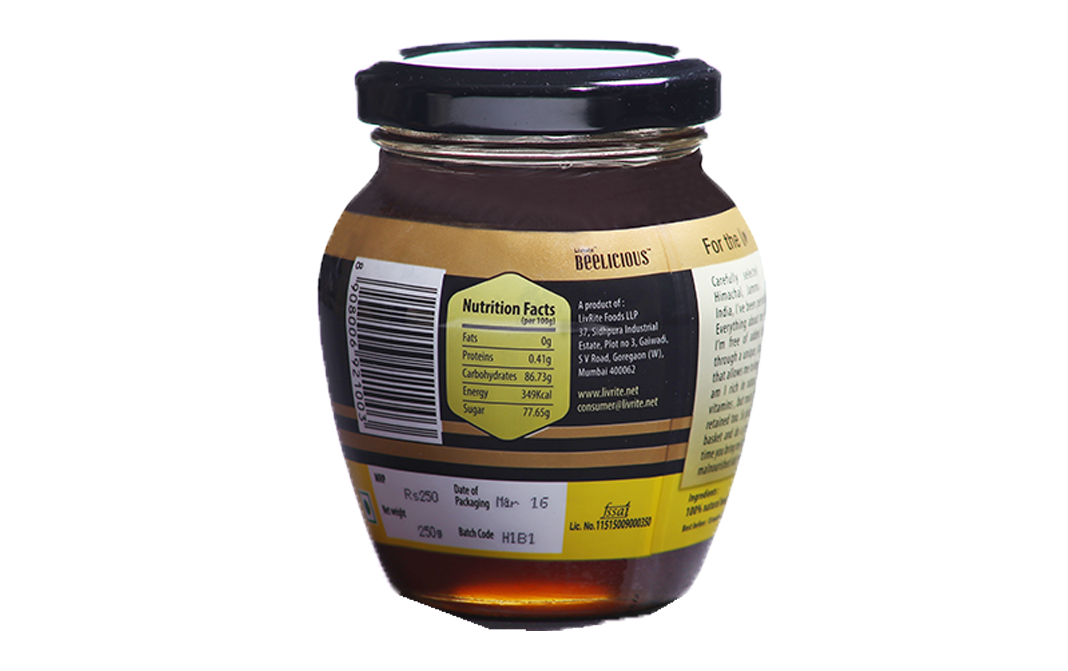 LivRite Beelicious Classic Premium Honey    Glass Jar  250 grams